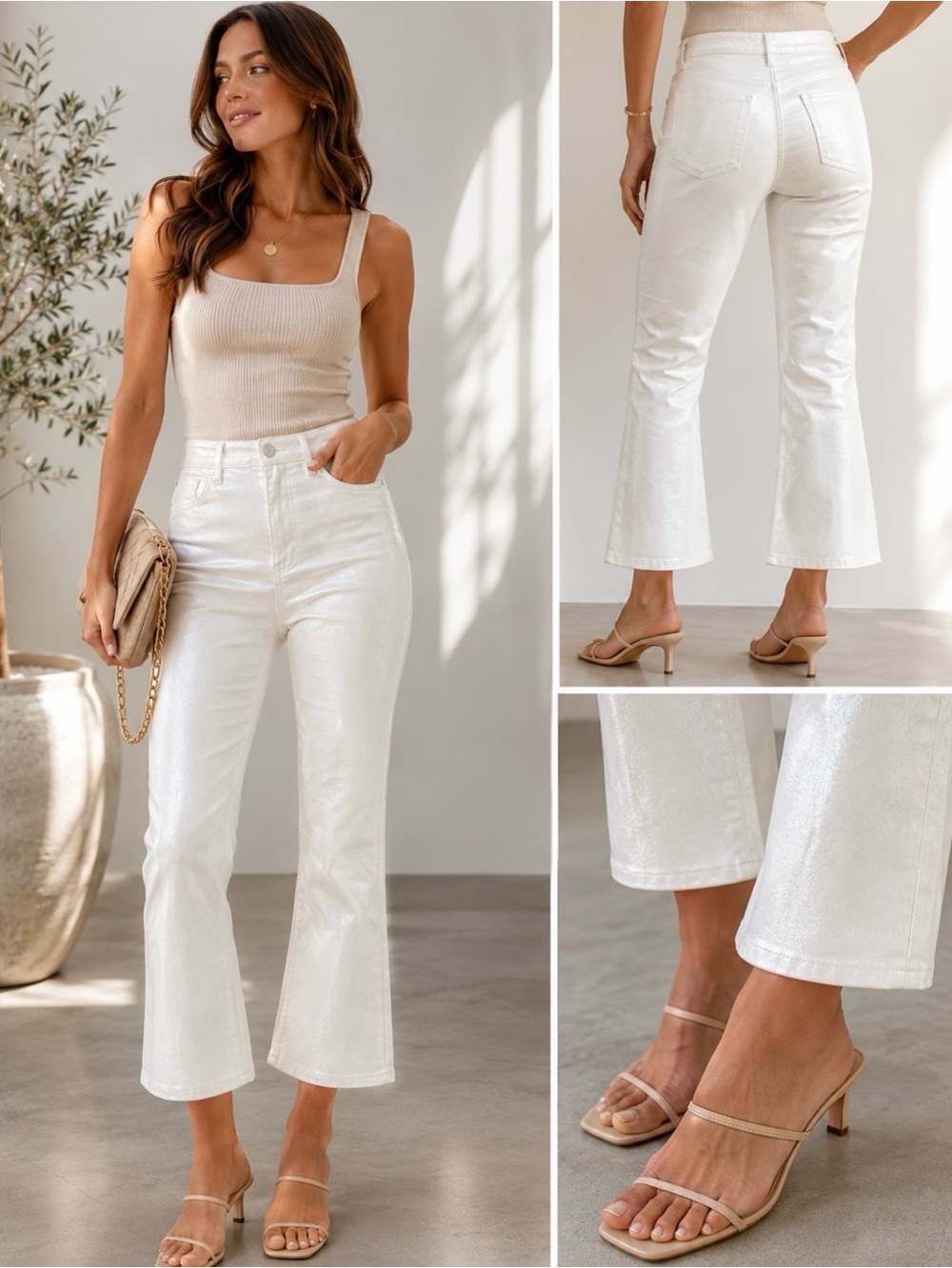 Rag & Bone Ankle Flare Coated Jeans Shimmer White High Rise Cropped New Sz 31🧡